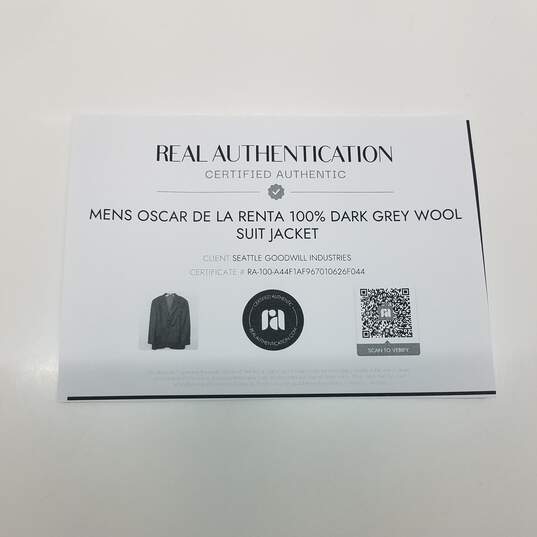 Men's Oscar De La Renta 100% Dark Gray Wool Suit Jacket image number 5