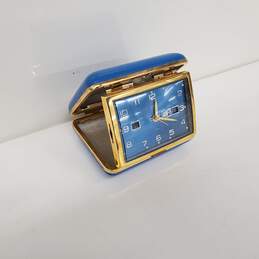 Vintage Elgin Travel Alarm Clock Japan w/ Blue Glossy Case