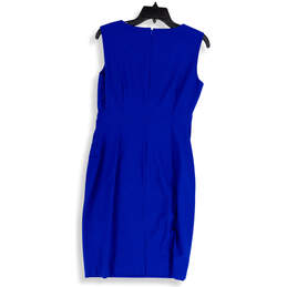 Womens Blue Sunburst Sleeveless Round Neck Back Zip Short Sheath Dress Sz 4 alternative image