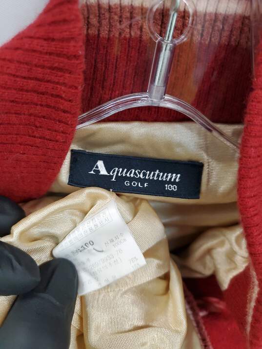 VTG Mn Aquascutum Golf Checked Red Wool Silk Quarter Zip Pullover Sweater Sz SM image number 3