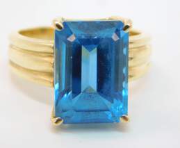 10K Yellow Gold Emerald Cut Blue Topaz Cocktail Ring 7.2g