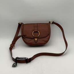 Womens Brown Leather Adjustable Strap Inner Pocket Crossbody Bag Purse