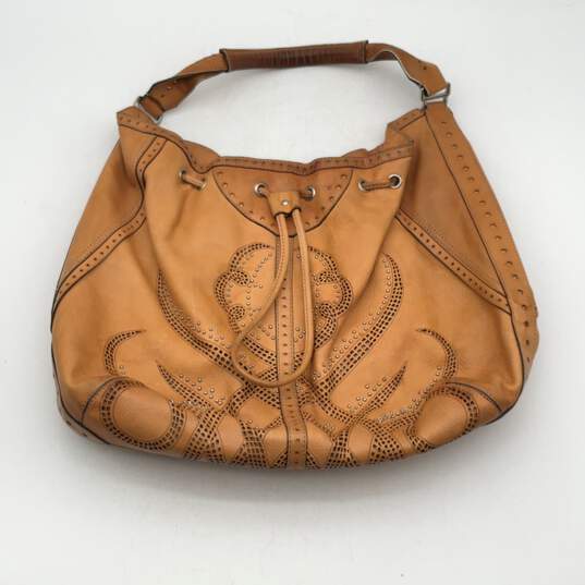 Cole Haan Womens Tan Swirl Pattern Leather Handle Zipper Pocket Hobo Bag Purse image number 1