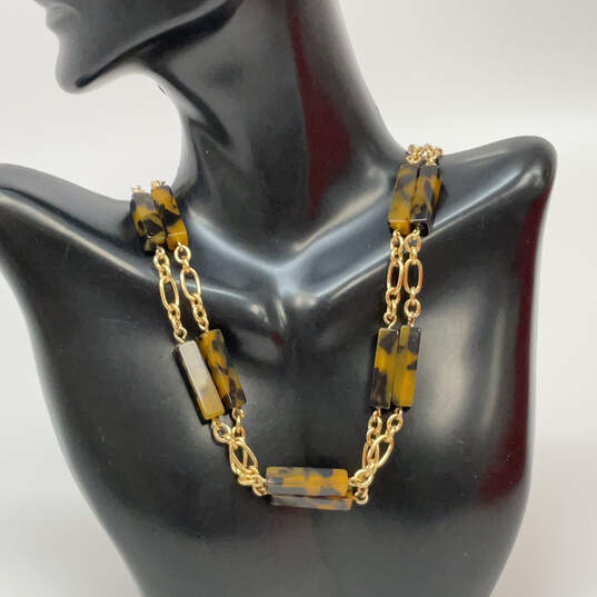 Designer J. Crew Gold-Tone Resin Tortoise Fashionable Link Chain Necklace image number 1