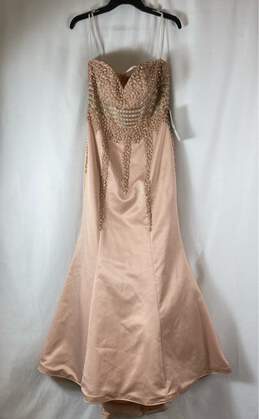 NWT Janique By Kourosh Babain Womens Beige Rhinestone Mermaid Dress Size 8