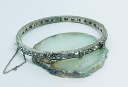 Vintage 925 Icy Clear Rhinestones Belt Buckle Scrolled Filigree Hinged Bangle Bracelet 15.7g alternative image
