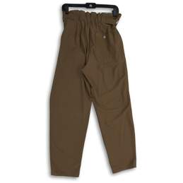 Womens Brown Pleated Waist Tie Zip Pocket Straight Leg Paperbag Pants Size 10 alternative image