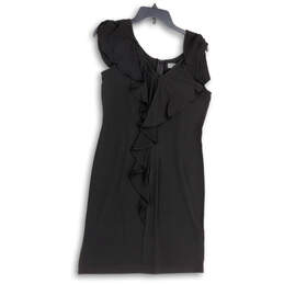 Womens Black Short Sleeve Ruffled V-Neck Back Zip Shift Dress Size Small