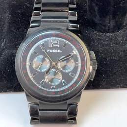Designer Fossil FS-4123 Black Stainless Steel Round Quartz Analog Wristwatch