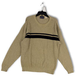 Mens Tan Striped Knitted Crew Neck Long Sleeve Pullover Sweater Size L