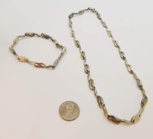 Mexican Artisan 925 Sterling Silver Fancy Link Chain Necklace& Bracelet 53.0g image number 4