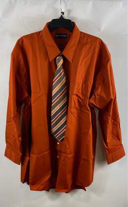 NWT Stafford Mens Orange Long Sleeve Dress Shirt With Tie Size 18-18.5 34/35