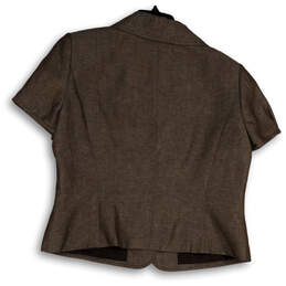 Womens Brown Short Sleeve Collared Button-Front Cropped Jacket Size 16 alternative image