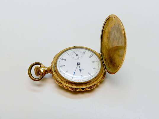 Antique 1897 Elgin 14K Tri Color Gold 0.06CT Diamond 15 Jewels Pocket Watch 41.8g image number 2
