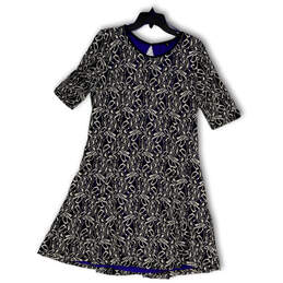 Womens Blue Floral Embroidered Short Sleeve Back Keyhole A-Line Dress Sz 18