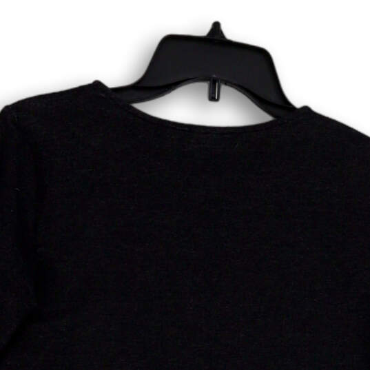 Womens Black Round Neck Long Sleeve Regular Fit Pullover T-Shirt Size Small image number 4
