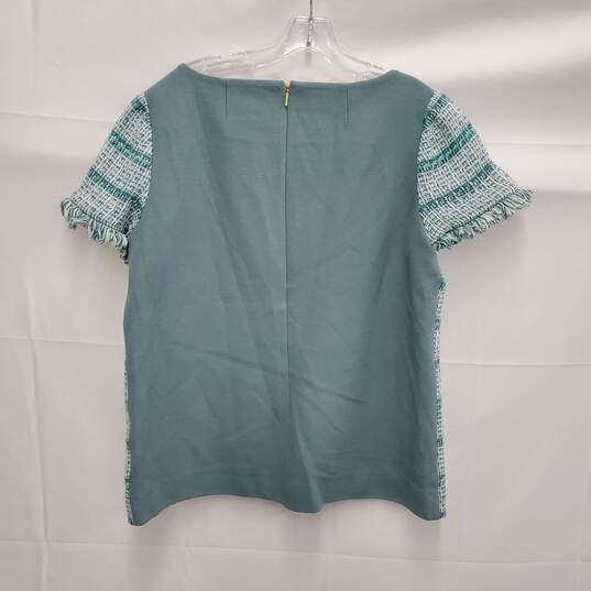 Tory Burch WM's Joan Tweed Sea Green Fringe Embellished Stripped Blouse Size 14 image number 2