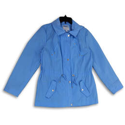 Womens Blue Drawstring Waist Long Sleeve Hooded Jacket Size Medium