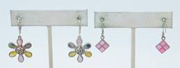 Romantic 925 Pink & Yellow Mother of Pearl Flower & Square Drop Earrings & Shell Tapered Band Ring 16.2g alternative image