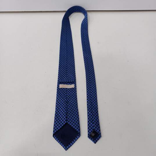 Men's Michael Kors Blue Checked Silk Tie image number 2
