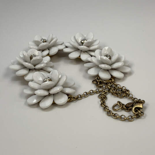Designer J. Crew Gold-Tone White Floral Crystal Stone Statement Necklace image number 2