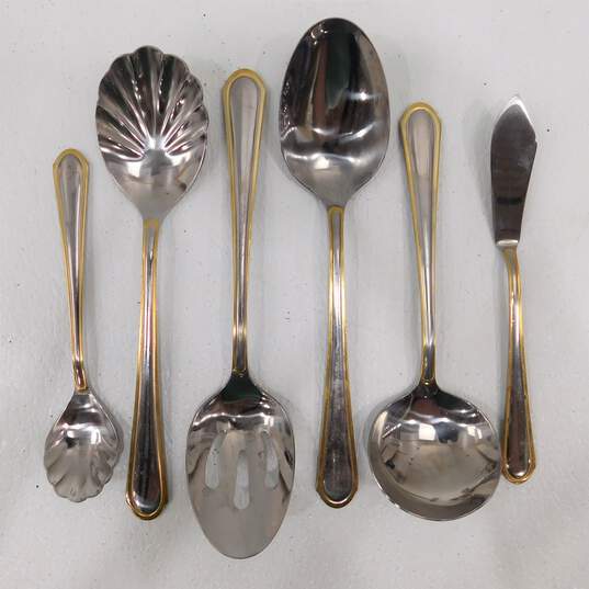 Vintage Hampton Silversmiths Stainless Gold Accent Edge 196 Flatware Set for 12 image number 4