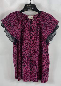 NWT Zadig & Voltaire Womens Pink Leopard Flutter Short Sleeve Blouse Top Size S