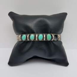 Sterling Silver Turquoise Stamped 5.5in Cuff Bracelet 15.9g DAMAGED