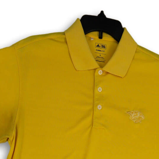 Mens Yellow Collared Button Front Short Sleeve Casual Polo Shirt Size M image number 3