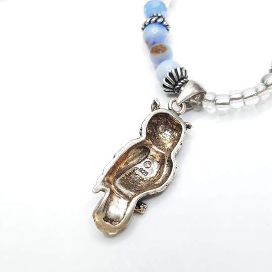 PSCL 925 Sterling Silver Faceted Crystal Gemstone Bead Owl Pendant 19in Necklace 31.9g image number 5