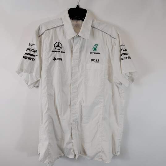 AMG x Hugo Boss Men White Button Up Short Sleeve Shirt Sz XL image number 1