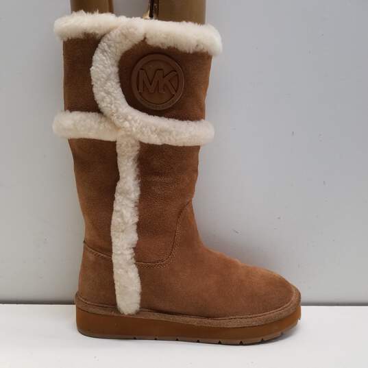 Buy the MICHAEL KORS Women's WINTER TALL BOOTS Tan Leather SUEDE Shearling  Size 5 | GoodwillFinds