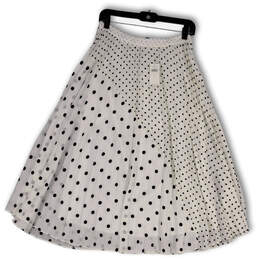 NWT Womens White Black Polka Dot Side Zip Pleated Midi Flared Skirt Size 2