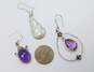 Variety 925 Sterling Silver Amethyst & Floral Etched Drop Earrings 16.9g image number 4