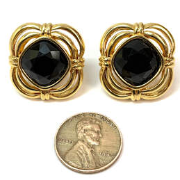 Designer Swarovski Gold-Tone Inverted Black Square Stone Stud Earrings alternative image