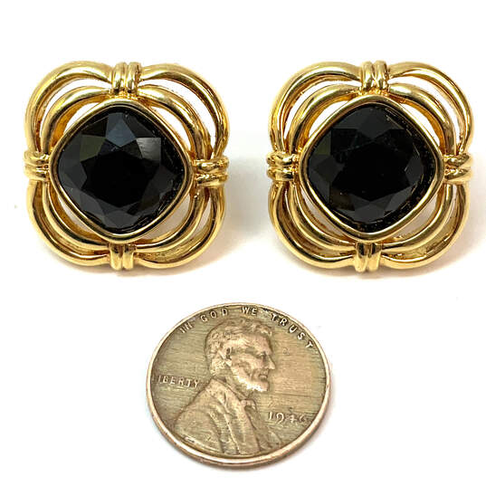 Designer Swarovski Gold-Tone Inverted Black Square Stone Stud Earrings image number 2