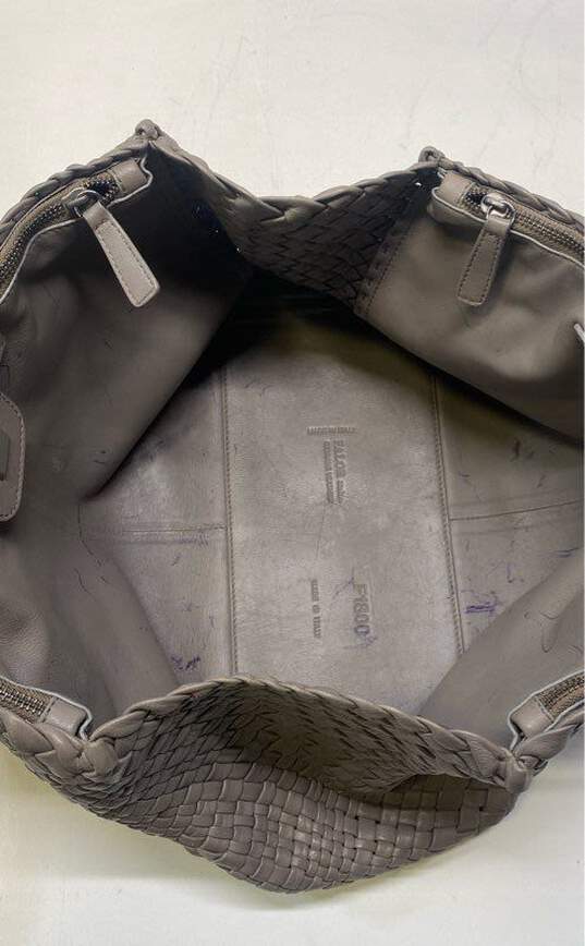 Falor Italia Leather Woven Shoulder Tote Grey image number 4