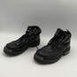 Mens Black Leather Round Toe Lace-Up Fashionable Motorcycle Boots Size 10.5 image number 1