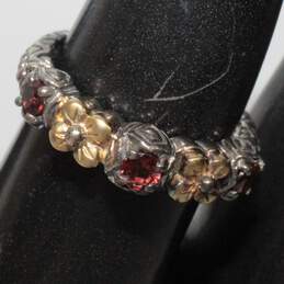 Barbra Bixby Signed Sterling Silver 18K Yellow Gold Accent Garnet Ring Size 6.75 - 4.00g