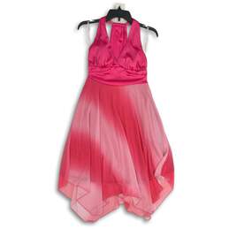 My Michelle Womens Pink Satin V-Neck Sleeveless A-Line Dress Size Medium