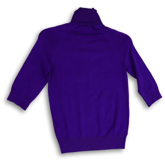 NWT Womens Purple Turtleneck 3/4 Sleeve Knitted Pullover Sweater Size S image number 2