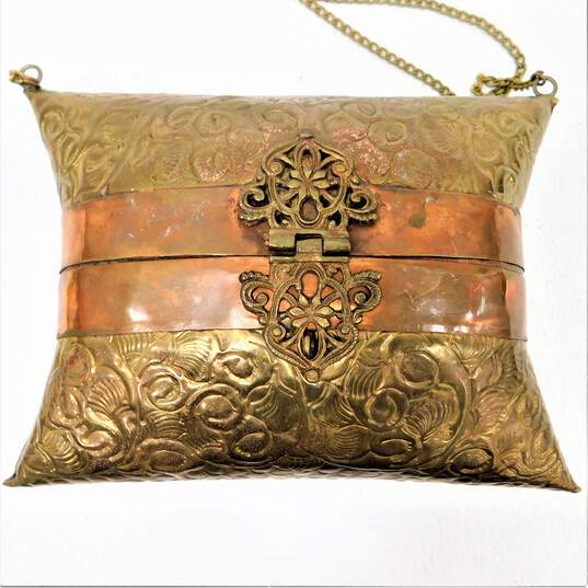 Vintage Brass & Copper Hardshell Art Nouveau Pillow Purse image number 2