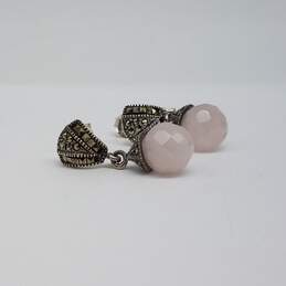 Sterling Silver Faceted Rose Quartz Marcasite Post Earring Jewelry Bundle 2pcs 12.5g alternative image