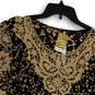 NWT Womens Black Brown Floral Short Sleeve Pullover Blouse Top Size Large image number 2