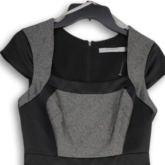 Womens Black Gray Square Neck Cap Sleeve Back Zip Sheath Dress Size 4 image number 3