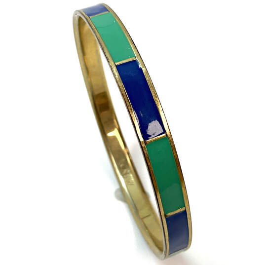 Designer J. Crew Gold-Tone Blue Green Thin Band Round Shape Bangle Bracelet image number 2