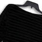 Womens Black Striped Round Neck Long Sleeve Pullover Blouse Top Size Medium image number 4