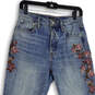 Womens Blue Floral Embroider Denim Medium Wash Skinny Jeans Size 4/27A image number 3