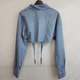 Women's blue gray cropped garter button up shirt L alternative image