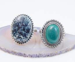 Variety 925 Sterling Silver Abalone Malachite & Faux Turquoise Multi Stone Rings 31.0g alternative image